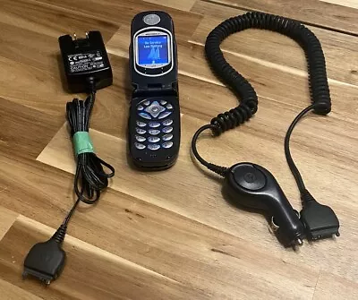 Motorola I710 Black And Silver Nextel Rare PTT IDEN Flip Phone Wall Car Charger • $40