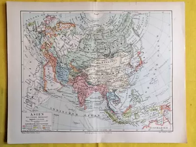 1900 ASIA CONTINENT Vintage Map China India ORIGINAL 11.5 X 9.5 Color C11-9 • $24.90