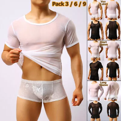 Mens Mesh Sheer T-Shirt Vest Gym Training Tank Tops Muscle Undershirt Clubwear • £9.69