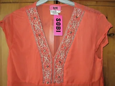 £6.99 • Buy Bnwt Sobi Sequin Sheer Orange Kaftan Tunic Ladies Summer Top Size 10 / 12
