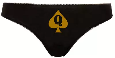 Queen Of Spades Hotwife BBC Cuckold Sexy QOS Thong Panties Underwear Black Gold • £14.95