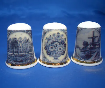 £9.95 • Buy Birchcroft China Thimbles -- Set Of Three -- Blue Delft Designs