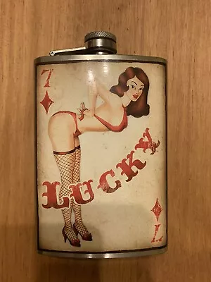 Lucky 7 Pin-Up Hip Flask 8oz Stainless Steel Hip Flask • £10