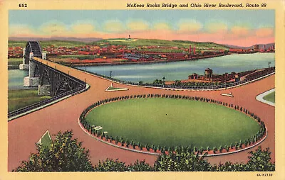 Postcard Pennsylvania McKees Rocks Bridge & Ohio River Pittsburgh PA 1947 Linen • $4.50