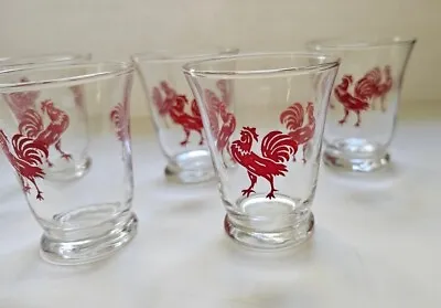 Vintage Red Rooster Juice Glasses Set Of 9 • $38