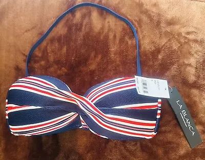 La Blanca Bikini Top Sz#8 Sailor Stripe Blue/red Twisted Front NWT Retail 83$ • $29.99