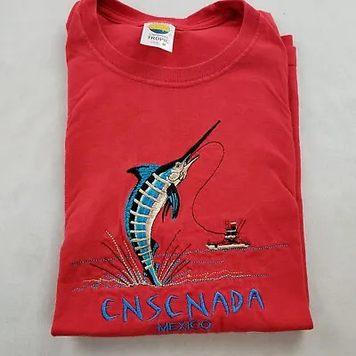 Y2K Vintage Deep Sea Fishing T Shirt Ensenada Mexico Embroidered Marlin Men M • $11.99