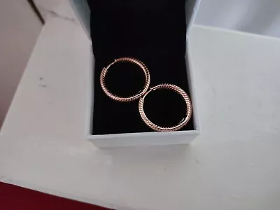 Pandora S925 ALE Rose Gold Round Moments Hoop Drop Earrings  • £14.99