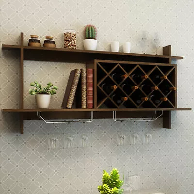$89.49 • Buy Costway Wall Mount Wine Rack Organizer With Glass Holder & Storage Shelf Home