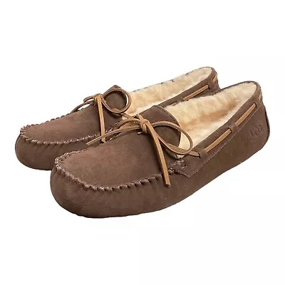 *NEW* Ugg Olsen Men's Suede Wool Lined Moccasin Slippers Espresso Brown Size 11 • $69.95