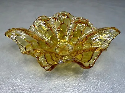 Vintage Italian Murano Glass Fluted Bowl Amber Colored 12 5/8  • $34.95