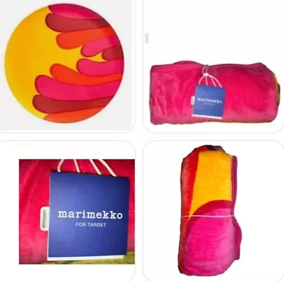 Marimekko Albatrossi 5’ Round Beach Towel Pink Orange Yellow NEW Abstract Waves • $57.99