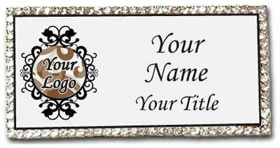Bling Crystal Edged Personalized With Your Logo Name Badge W/ Magnet Fastener • $27.99