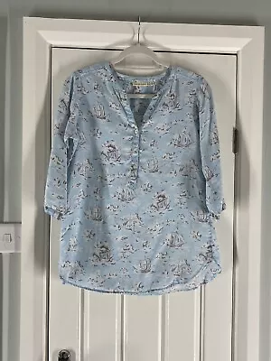 Cabbages And Roses Linen Shirt UK XS Light Blue Nautical Ships Casual Summer Top • $29.04