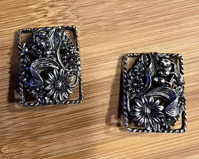 Sarah Coventry Silver Tone Floral Design Vintage Clip On Earrings • $9.99