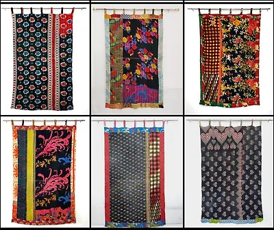 Vintage Kantha Handmade Recycled Cotton Curtain Bohemian Yellow Curtain • £39.99