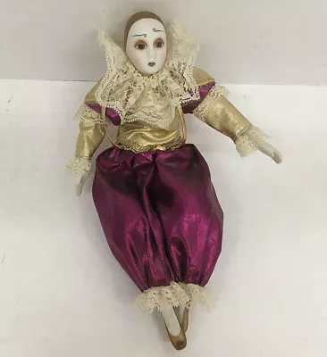 Vintage Decorative Shelve Sitter Harlequin Doll Court Jester Mardi Gras Purple • $20