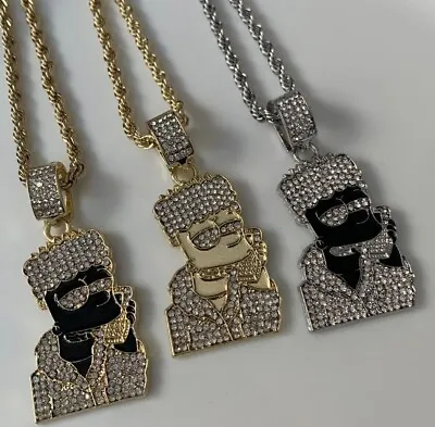 Bart Simpson Pendant Chain Gold Necklace Iced Out Bling Rhinestone 30  Inch UK • £5.99
