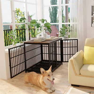 Large Wooden Dog Kennel House Strong Metal Pet Cage Crate Tray Furniture Indoor • $199.90