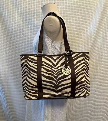 Michael Kors Shoulder Tote Zebra Print Canvas With Leather Trim & Duster NWOT • $65