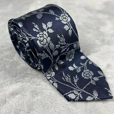 JCREW  The Silk Tie  Men's Floral Blue & Silver SKINNY 100% Silk Tie 59 X2.5  • $18