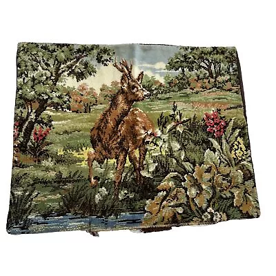 Vtg Velvet Tapestry Pillow Cover Buck Stag Deer Stream Trees Meadow Hunting • $36.99