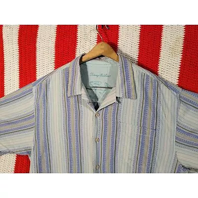 Tommy Bahama Mens XL 100% Silk Carved Buttons Martini Glass Short Sleeve • $25.66