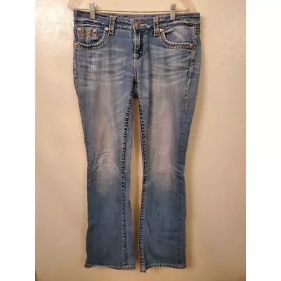 Miss Me Womens Easy Boot Cut Jeans Blue Stretch Stitching Medium Wash Denim 28 • $35.52