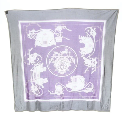 $187.20 • Buy Hermes CARRES 45 Ex Libris Scarf Chief Carriage Handle Silk Gray Purple Ivory