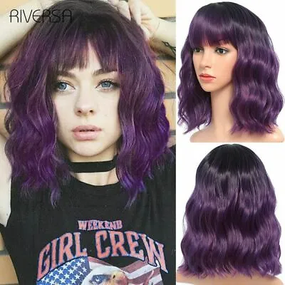 Short Wavy Synthetic Wigs With Bangs 14inches Natural Hair Colored Lolita Wigs • £33.14