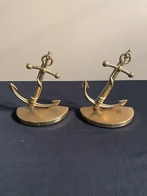 Vintage Pair 6  Tall Chase Brass Nautical Ship Anchor Rope Bookends Door Stops • $24.99