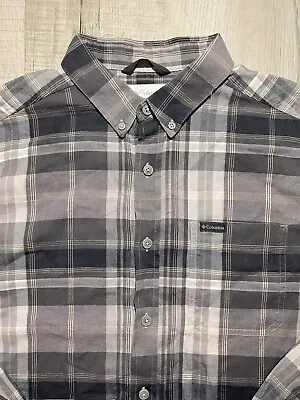 Columbia Mens Plaid Long Sleeve Button Up Flannel Shirt Size L Black And White • $16.60