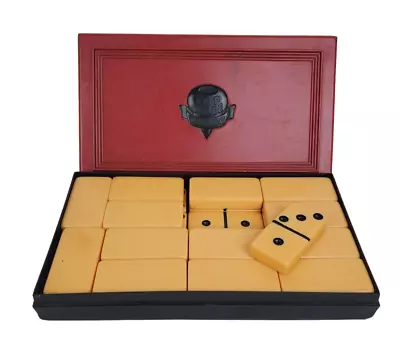 Vintage Crisloid Top Grade Dominoes Butterscotch Bakelite With Red Case • $65