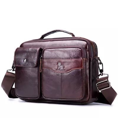 100% Genuine Leather Men Handbag 11” Crossbody Shoulder Bag Business Messenger • $43.99