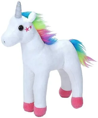 Fleece Plush Unicorn Cuddly Children Toy Rainbow Mane & Tail Stars Pink & White • £6.95