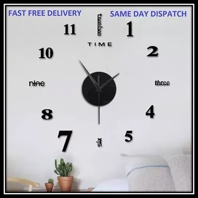 DIY 3D Frameless Number Wall Clock Mirror Sticker Home Office Room Decor • £4.99