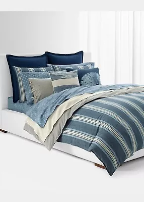 8-Pc Lauren Ralph Lauren Gavin Stripe King Duvet Cover Set Sheet Set Pillow $940 • £308.79