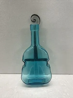 Vintage Ice August Blue Violin Cello Bottle W/ Metal Wall Hanger Fiddle Music • $19.80