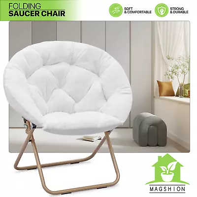 Foldable Saucer Chair White Oversized Round Cozy Moon Lounge Chair W/Metal Frame • $63.99