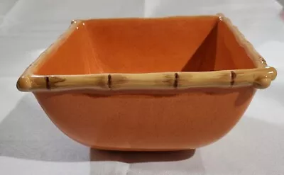 Ipanema Home Stoneware Orange Serving Bowl Bamboo Edge 6x6x3.5T  • $10