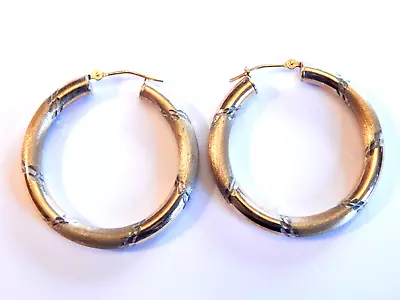 Vintage 925 Sterling Silver 14K Gold Plated 1 & 1/4 Inch Pierced Hoop Earrings • $27.99