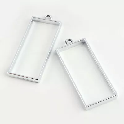 £4 • Buy Large Rectangle Pendants Silver FLAT Open Back Bezel Resin Flower Jewellery