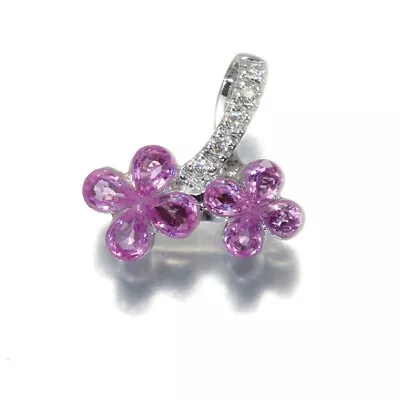 Auth LES ESSENTIELLES Pendant Pink Sapphire 1.00ct Diamond Flower 18K WG • $290.47