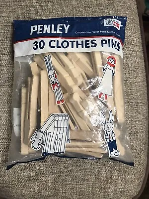 Vintage Penley’s 30 Pc Wood Oval Clothespins - Sealed Bag-Crafts-Made In The USA • $8.99