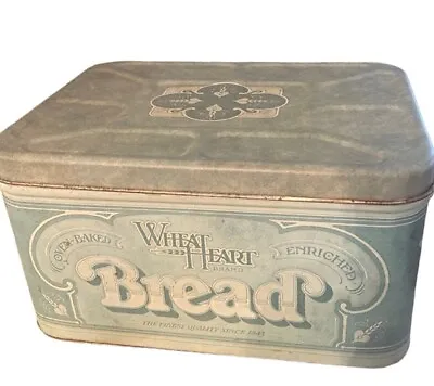 Vintage Rustic Wheat Heart Metal Bread Box Large Tin Storage 70s Decor Farmhouse • $26.99