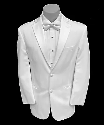 Men's Jean Yves White Tuxedo Jacket Two Button With Satin Notch Lapels Size 44L • $69.98