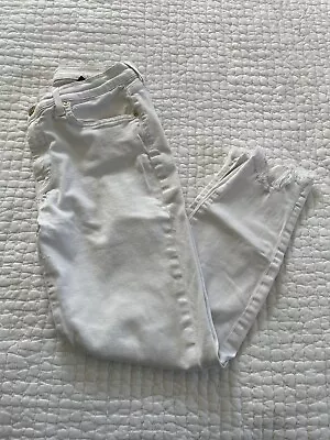 7 For All Mankind Gwenevere White  Ankle Skinny Rough Hem Jean Women’s Size 32 • $14