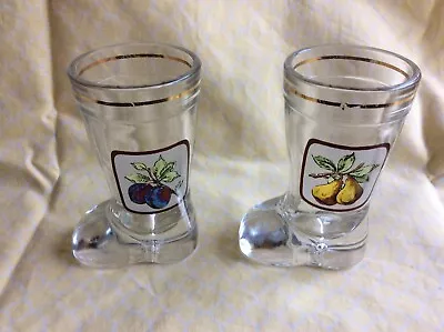 Vintage 2 Shot Glasses Mod Dep Boot Glass Fruit Gold Trim • $7.99