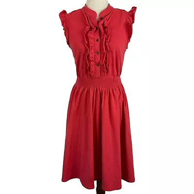 Matilda Jane Dress Women Size Small Coral Pink Button Ruffle Front Modest • $22