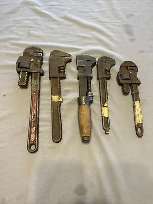 Lot Of 5 Vintage Monkey Wrenches Pipe Wrenches Adjustable Wrenches • $30